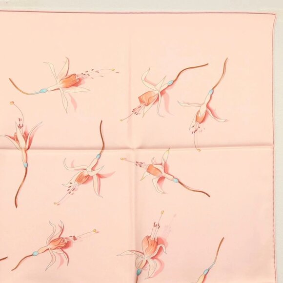 HERMES Carre 90 Scarf ""Fleurs De Fuchsia"" Silk Pink Auth am8730 - Picture 9 of 16